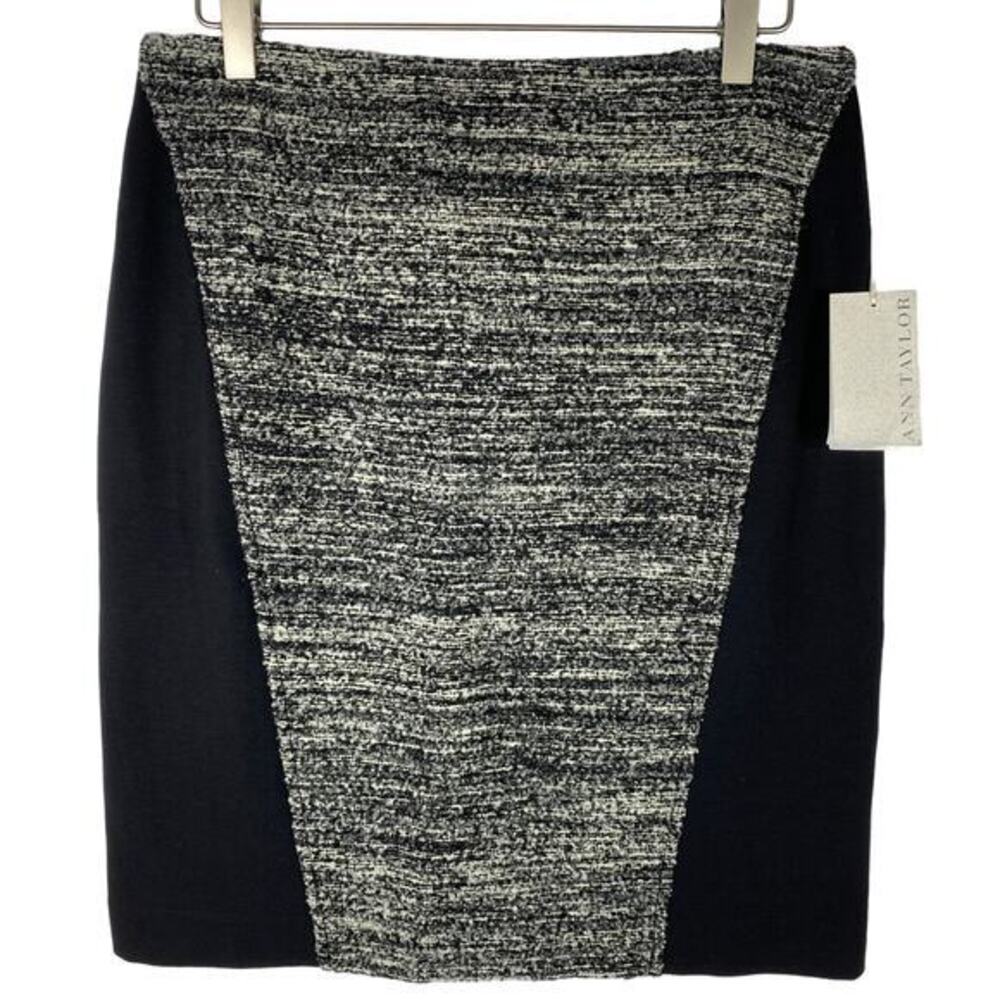 Ann Taylor Tweed Skirt Sz 6 Gray Black White Above Knee Wool Blend Academia NEW!